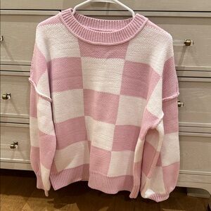 Pink and White Checkered Sweater